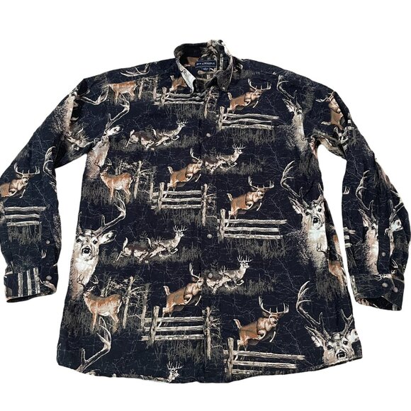 Bit & Bridle Mens Hunting-Themed Button-Up Shirt Large Tall Buck Print - Picture 1 of 5